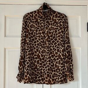 Gloria Sachs Animal Print Mock Neck Blouse Vintage Union Made in USA Top Size 10